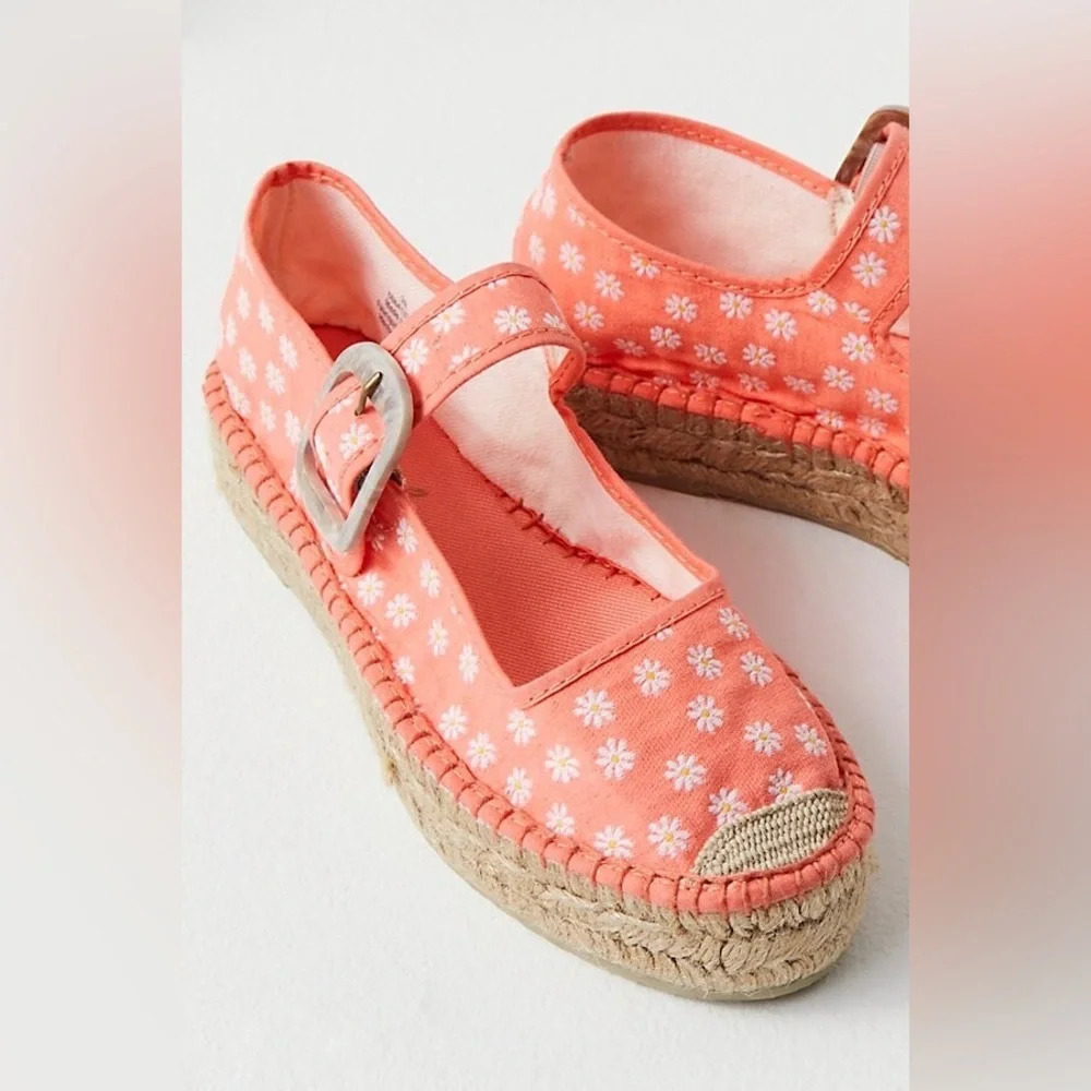 FREE PEOPLE SURFSIDE DAISY PRINT MARY JANE ESPADRILLES TANGERINE ORANGE EU39 NEW - Picture 12 of 12